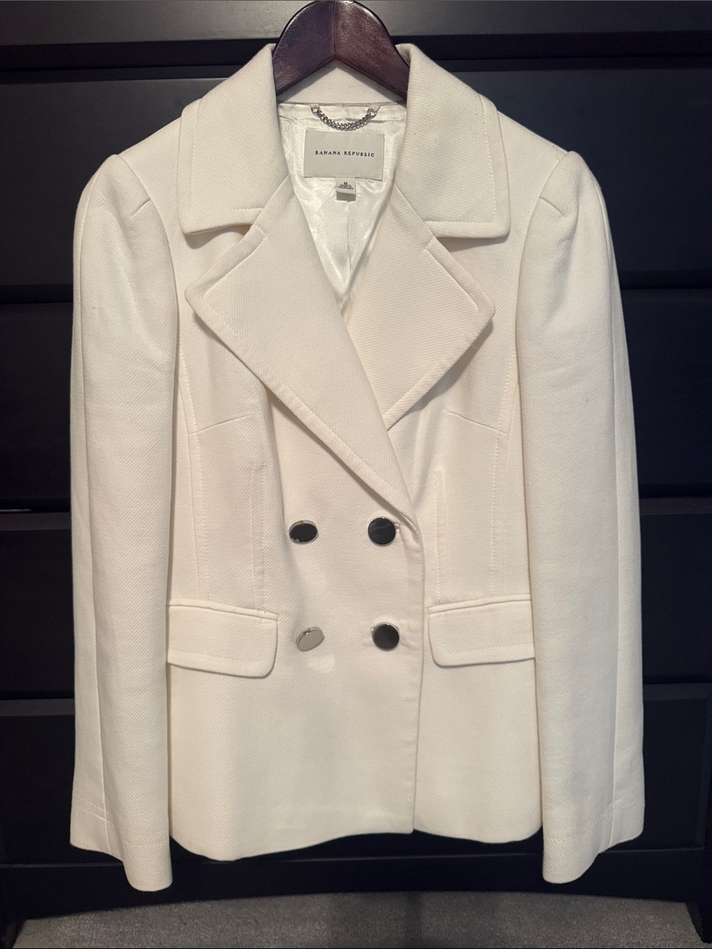 Banana Republic Cream Double-Breasted Blazer Silver Buttons White M